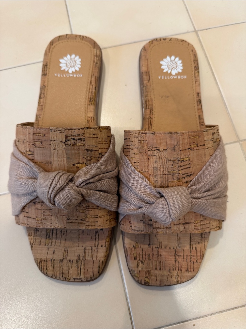 YELLOWBOX KIMIA Taupe Knot Cork Slide Mules NWT 7 1/2